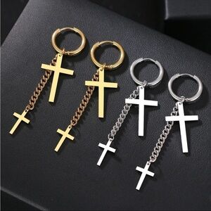 ⭐️ New Gold or Silver Cross Dangle Hoop Earrings
